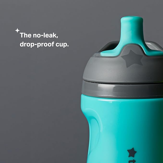 Tommee Tippee Insulated 9oz Sporty Spout Toddler Water Bottle,No Spill,Sippy Cups for Toddlers 1-3,Two-Piece Valve Helps Stop Spills,Green & Teal,BPA Free,2 Count (Pack of 6)