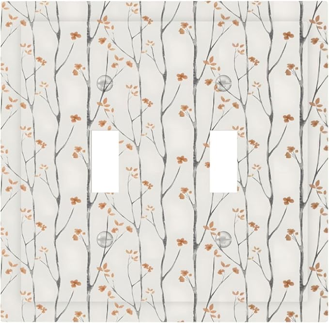 Boho Floral Watercolor Tree Branch Flower Minimalist Decorative Switch Plates 2 Gang Double Toggle Outlet Light Switch Cover Wall Plate Electrical Faceplate for Bedroom Living Room Decor