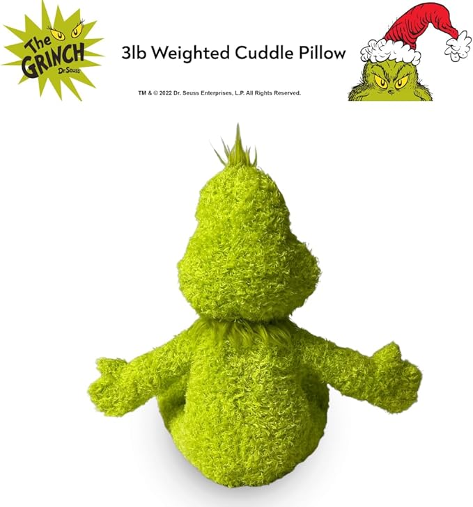Franco Calm Dr. Seuss Grinch Bedding Super Soft Plush Calming 3Lb Weighted Cuddle Pillow Buddy, Comfort Pillow (Officially Licensed Product)