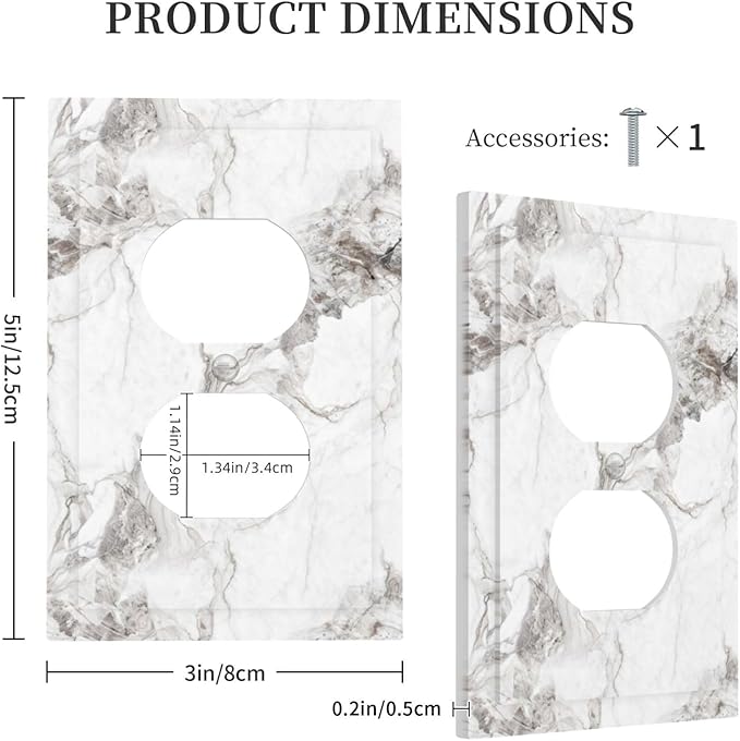 White And Gray Marble Patterns Texture Abstract Print Outlet Covers 1 Gang Duplex Light Switch Cover Decorative Switch Plates Electrical Receptacle Faceplate Wall Plate for Bathroom Kitchen Decor