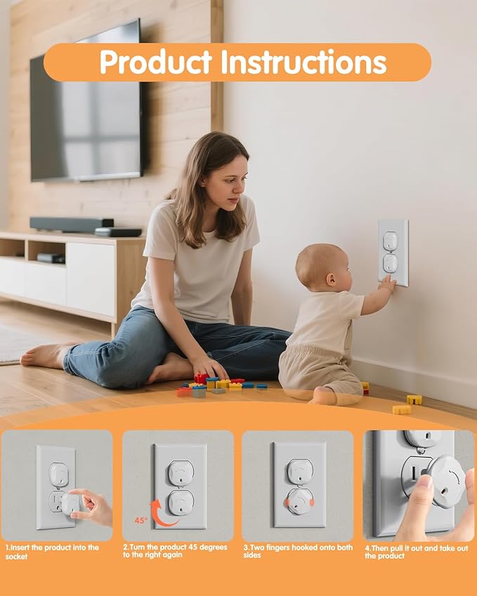 Outlet Covers Baby Proofing, 60 Pack Plug Covers Baby Proofing, Outlet Plug Covers for US 3-Prong to Prevent Electric Shock, Outlet Covers for Home, Office, School, Kindergarten, White