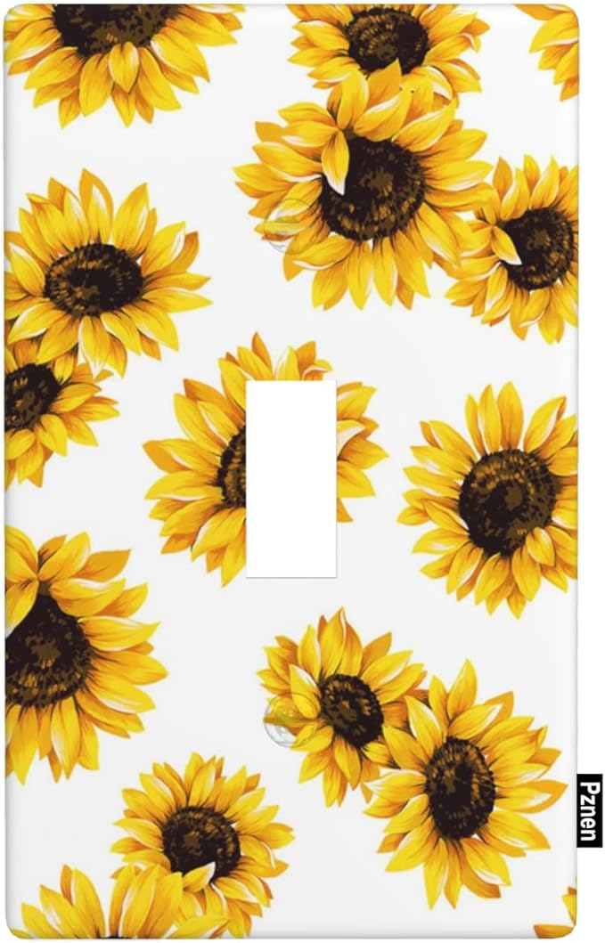 Sunflowers 1 Gang Light Switch Cover Yellow Floral Flowers White Single Toggle Wall Plate Electrical Switchplate Decorative Faceplate for Home & Office 4.5 x 2.76 Inch
