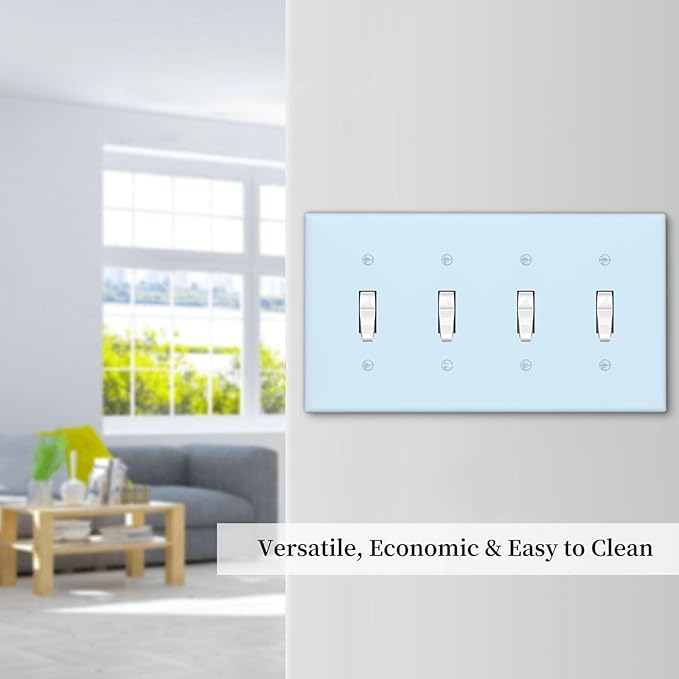 Aqua/Teal 4 Gang Quad Toggle Light Switch Cover Decorative Electric Decorative Quadruple Device Switch Face Wall Plate Screwless