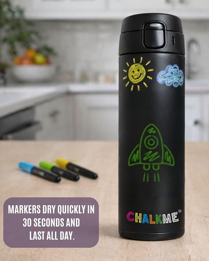 Kids Water Bottle 16oz Stainless Steel Vacuum Insulated with Washable Markers Included, Decorate Your Own Water Bottle, Dishwasher Safe, Easter Basket Stuffers for Boys & Girls