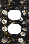White Black Daisy Wildflower Modern Chrysanthemum Outlet Covers 1 Gang Duplex Light Switch Cover Decorative Switch Plates Electrical Receptacle Faceplate Wall Plate for Bedroom Farmhouse Decor