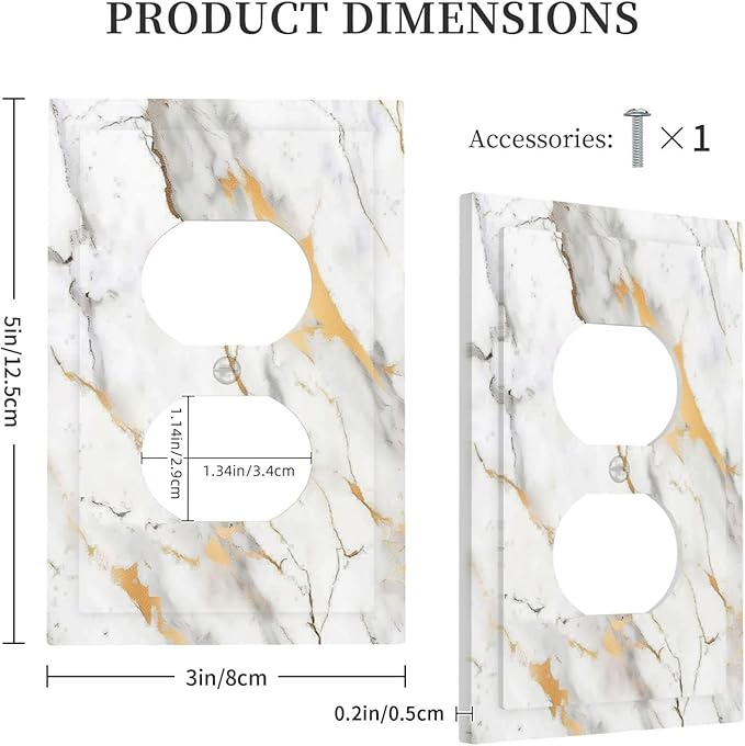 Outlet Covers Marbling Style White Background Gold Gray Stripes 1 Gang Duplex Light Switch Cover Decorative Switch Plates Electrical Receptacle Faceplate Wall Plate For Bathroom Kitchen