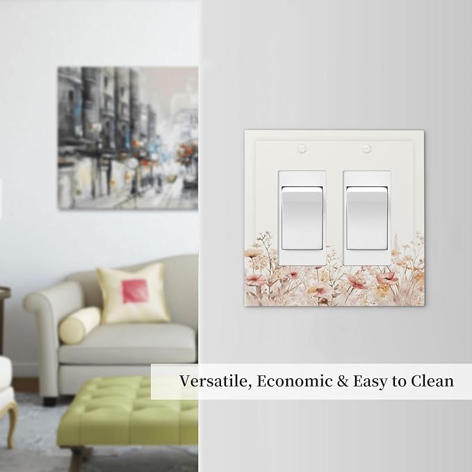 Decorative Outlet Covers Boho Floral Watercolor Flower Pattern 2 Gang Double Rocker Light Switch Cover Plate Electrical Switch Plate Cover Decorate GFCI Wall Plate for living Room Home Decor