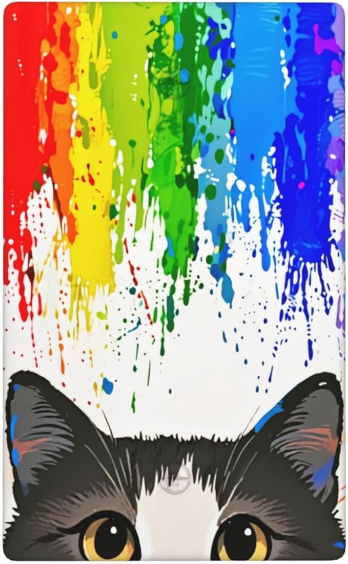 Cat Rainbow No Device Blank Wall Plate Decorative 1 Gang Light Switch Covers Electrical Switchplate Home Decorate Faceplat for Bathroom Bedroom Kitchen Room 4.5 x 2.76 Inch