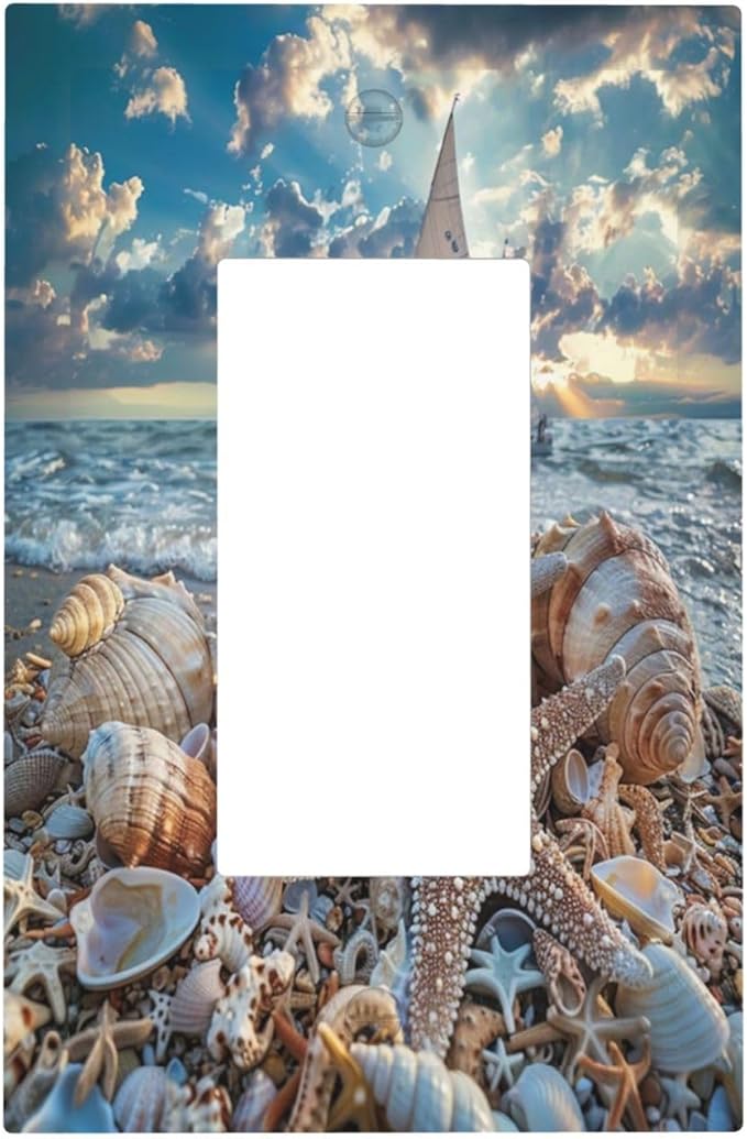 Outlet Covers Summer Sea Beach Starfish Seashell Sailboat 1 Gang Light Switch Cover Plate Single Rocker Switch plate Covers Decorative Wall Plates Electrical GFCI Receptacle for Home Decor