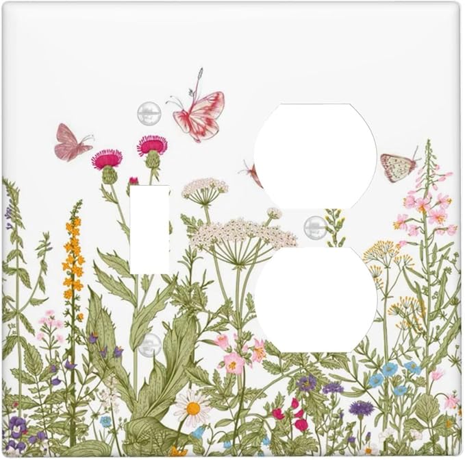 Colorful Butterfly Floral Plants Flower Vine Wallplates 1 Toggle 1 Duplex Switch Plate Electrical GFCI Faceplate Decorative Light Switch Covers for Bed Room Living Room Decor