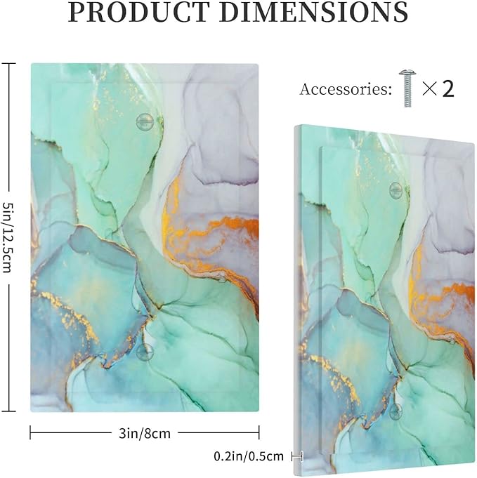 Teal Green Marble 1 Gang Light Switch Cover No Decive Blank Wall Plate Decorative for Teen Kids Boys Bathroom Home Bedroom Art Panel Decorate 5" x 3