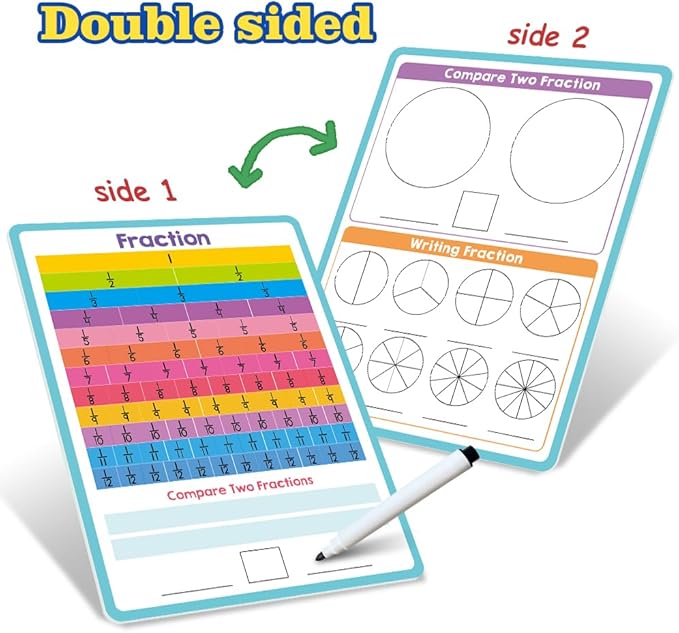Lachilly Double Sided Dry Erase Handwriting Practice Boards Fractions Learning Place Value from Billions to Decimal Numbers Math Grid Manipulative Lapboard for Students