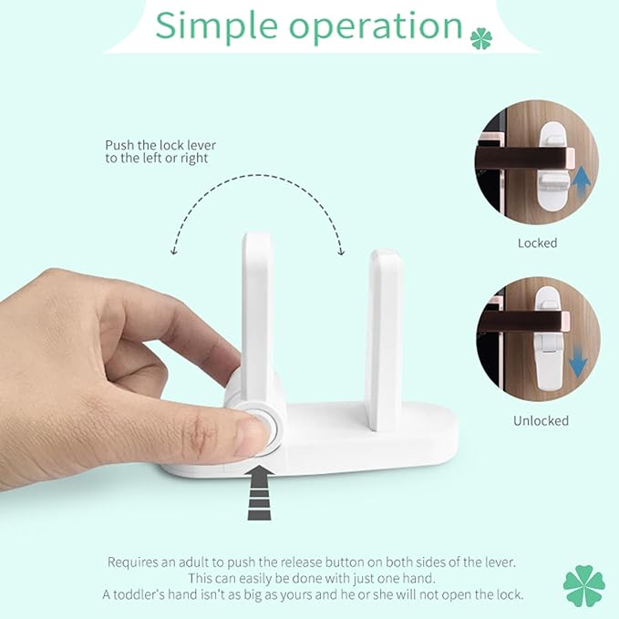Door Lever Lock 2 Pack, No Drilling ABS Material Door Handle Baby Proof with Strong 3M Adhesive White