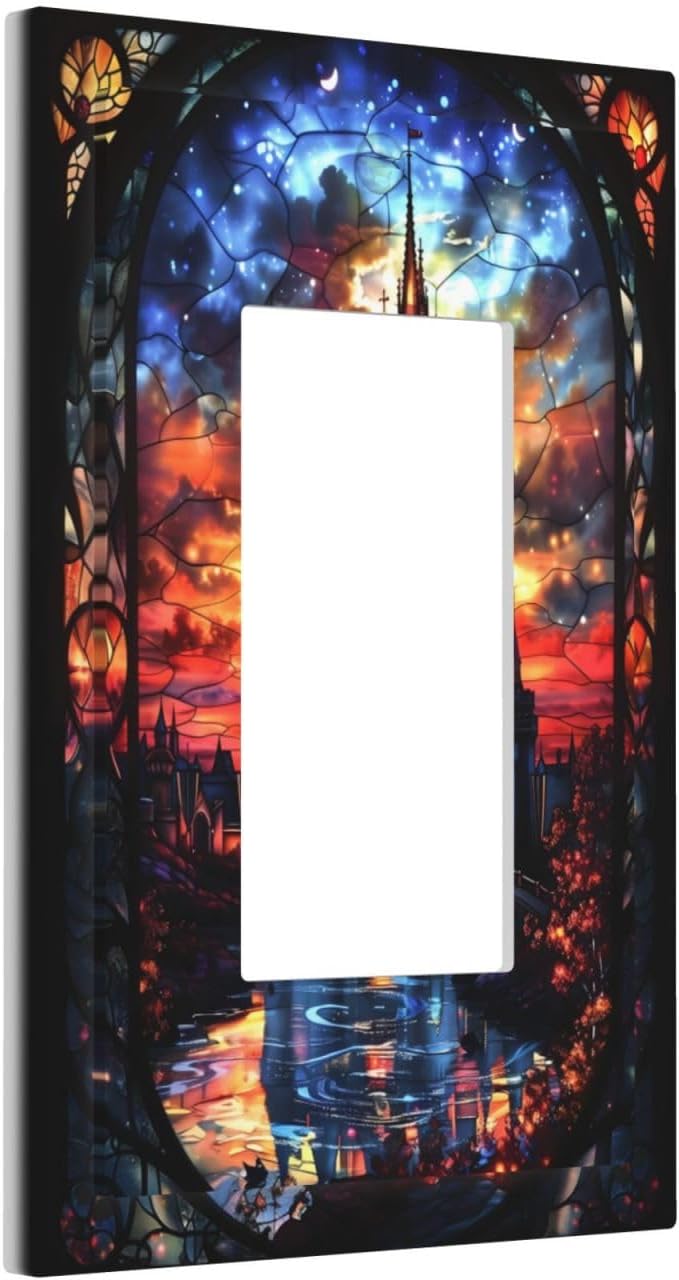 Medieval Fantasy Castle Magic Academy Decorative Outlet Covers 1 Gang Single Rocker Light Switch Cover Plate Wall Plates GFCI Faceplate for Kids Room Bedroom Decor