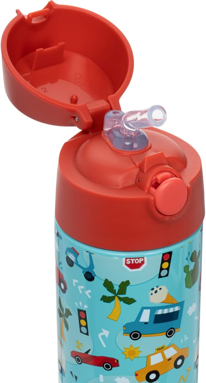 Snug Insulated Kids Water Bottle with Straw & Spout – Double-Wall Stainless Steel, Leakproof, Easy-Flip Lid – For School, Travel, Toddlers & Big Kids - Cars, 17oz