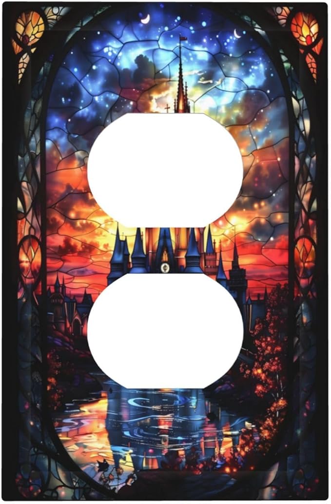 Medieval Fantasy Castle Magic Academy Outlet Covers 1 Gang Duplex Light Switch Cover Decorative Switch Plates Electrical Receptacle Faceplate Wall Plate for Kids Room Bedroom Decor