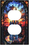 Medieval Fantasy Castle Magic Academy Outlet Covers 1 Gang Duplex Light Switch Cover Decorative Switch Plates Electrical Receptacle Faceplate Wall Plate for Kids Room Bedroom Decor