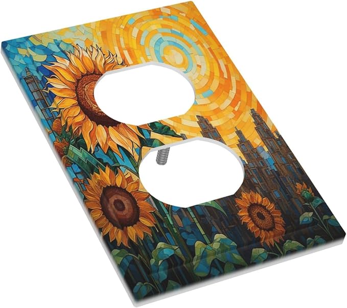 Abstract Sunflower Graffiti Floral Paint Art Flower Outlet Covers 1 Gang Duplex Electrical Receptacle Faceplate Light Switch Cover Wall Plate Decorative Switch Plates for Bedroom Living Room Decor
