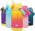 Konokyo Insulated Water Bottle with Straw Lid,12 oz Stainless Steel Vacuum Metal Bottle with Silicone Handle,Rainbow