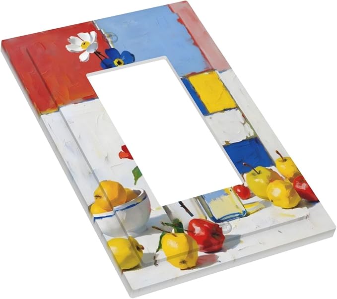 Color Block Floral Still Life Art Red Yellow Blue Abstract Decorative Outlet Covers 1 Gang Single Rocker Light Switch Cover Plate Wall Plates GFCI Faceplate for Farmhouse Bedroom Decor