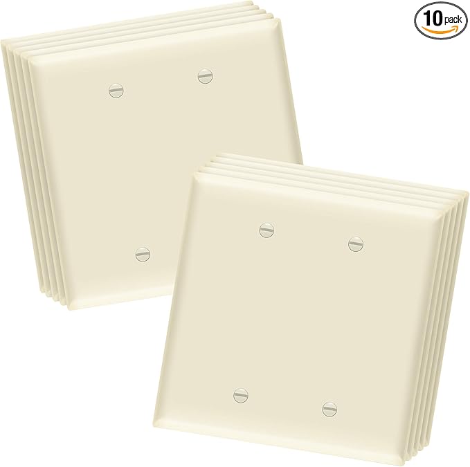ENERLITES Blank Device Wall Plate, Gloss Finish, 2-Gang 4.88" x 4.92", Mid-Size, Unbreakable Polycarbonate Thermoplastic, UL Listed, 8802M-LA-10PCS, Light Almond (10 Pack)