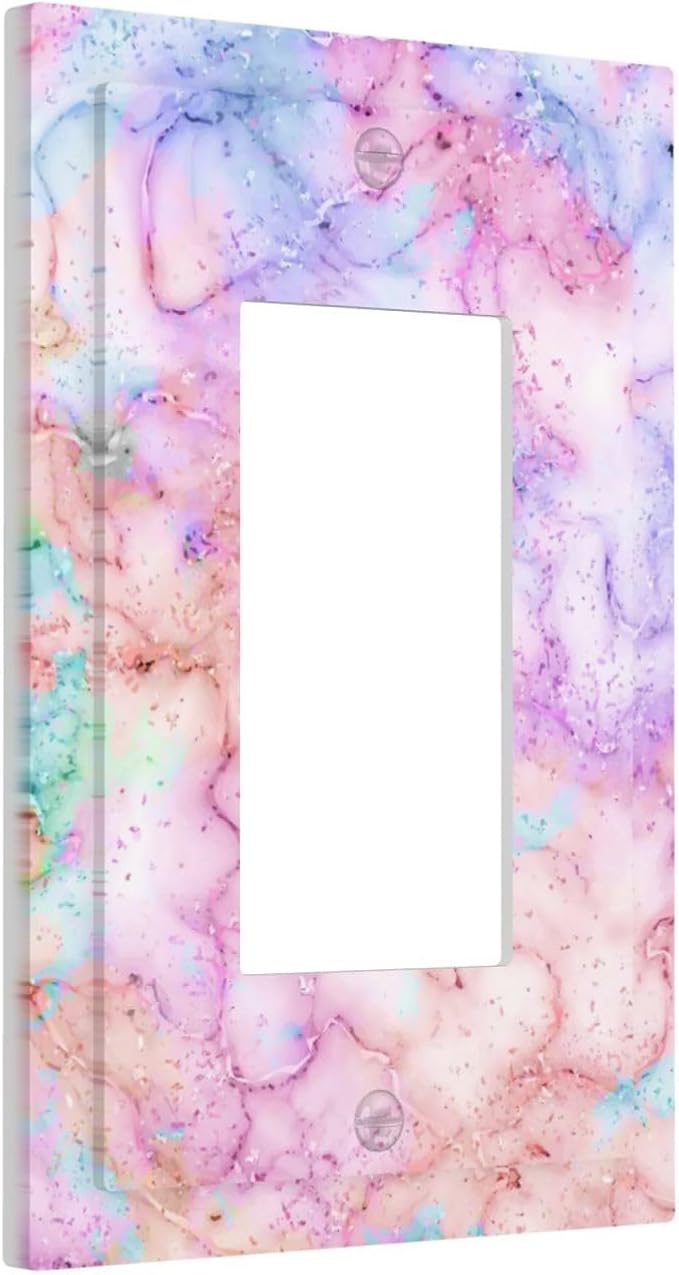 Decorative Switch Plate Covers Cute Marble Texture 1 Gang Single Decora GFCI Device Light Switch Cover Pink Purple Gold Abstract 1 Rocker Outlet Wall Plate Faceplate for Kids Girls Nursery Home Decor