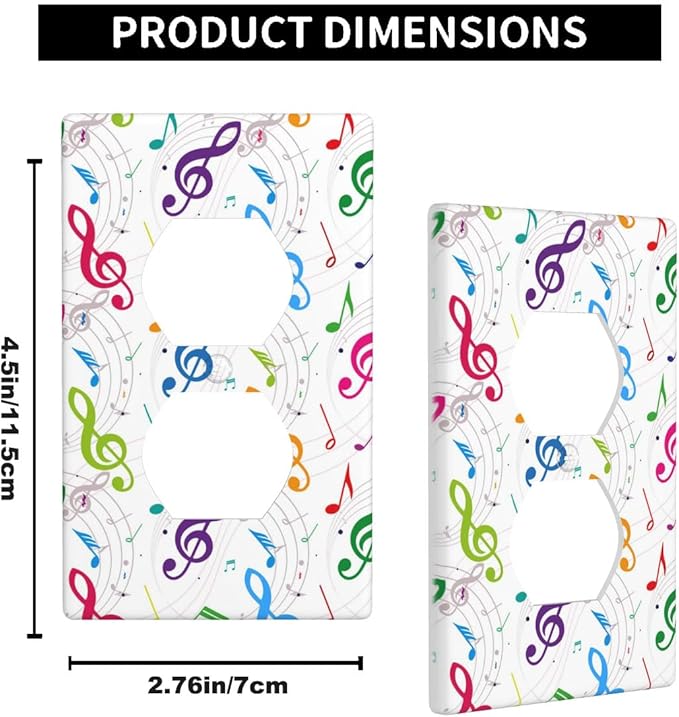 Colored Music Notes Outlet Cover, Music Theme 1-Gang Duplex Receptacle Wall Plate for Music Room Home Bedroom Bathroom Decor
