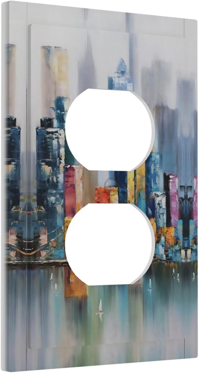 Colorful Nyc Skyline Textured Modern Abstract Outlet Covers 1 Gang Duplex Light Switch Cover Decorative Switch Plates Electrical Receptacle Faceplate Wall Plate for Bedroom Living Room Decor