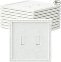 EFTV 10 Pack Mid-Size Toggle Light Switch Wall Plates 2-Gang Switch Electrical Cover Plate Unbreakable Thermoplastic Faceplate, Classic Beaded Relief Design, White