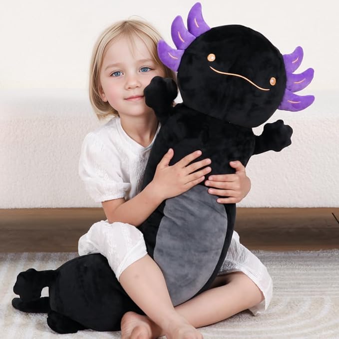 Dalmao 36" Giant Black Axolotl Stuffed Animal, Cute Soft Long Axolotl Plush Body Squishy Pillow Big Plushies Toy, Gift for Kids, Boys, Birthdays