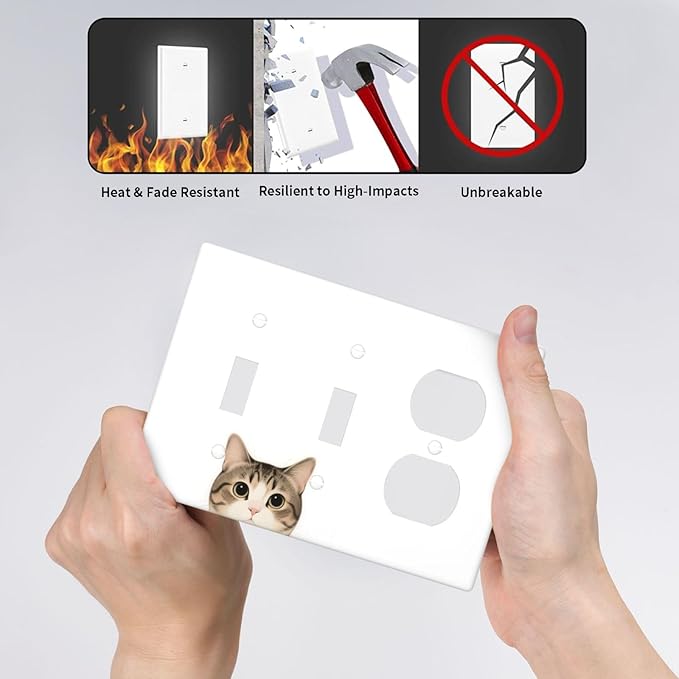 Cat 2 Toggle 1 Duplex Receptacle Outlet Cover Wall Plate Decorative 3 Gang Light Switch Covers Electrical Switchplate Home Decorate Faceplat for Bathroom Bedroom Kitchen Room 4.5 x 6.4 Inch