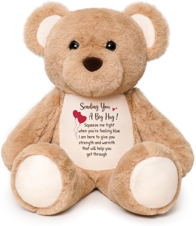 Soft Teddy Bear Plush Toy, A Big Hug Get Well Soon Comfort Bear with Sympathy Message, Emotional Support Gift for Women, Kids, Girls, Toddlers, Thinking of You Memorial Loved Present 15"