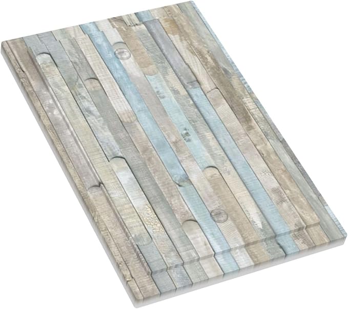 Rustic Vintage Country Farmhouse Kitchen Old Kitchen Teal Blue White Wooden Wood Plank 1-Gang No Device Blank Wallplate Jumbo Size Unused Outlet and Light Switch Cover Decorative Plug Face Plate Cover