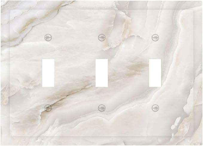 Abstract Luxury White Marble Texture Decorative Switch Plates 3 Gang Wall Plate Triple Toggle Light Switch Cover Faceplate Electrical Wall Panels for Bathroom Kitchen Living Room Decor