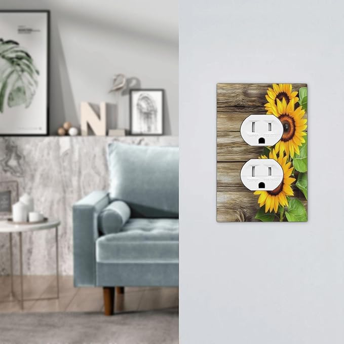 Outlet Covers Sunflowers Rustic Wood 1 Gang Duplex Light Switch Cover Decorative Switch Plates Electrical Receptacle Faceplate Wall Plate For Farmhouse Cabin Decor