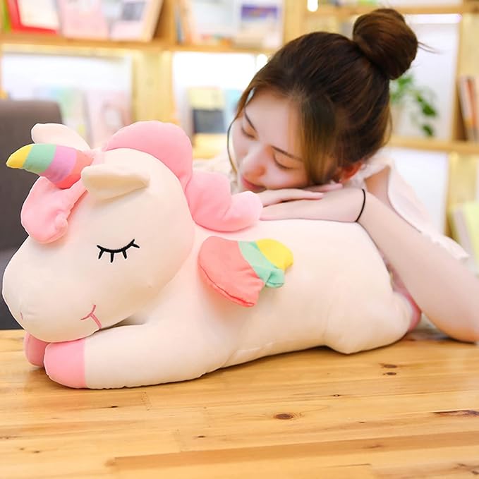 Unicorn Stuffed Animal, Soft Unicorn Plush Hugging Pillow Toy Gifts for Kids (White, 15.7 in)