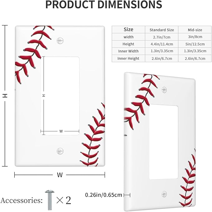 Baseball Single Gang Rocker Light Switch Cover Plates Decorative Outlet Covers, 1 Gang Rocker Wall Plate