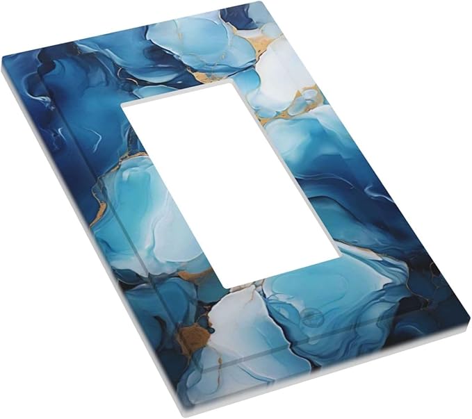 Decorative Outlet Covers Artistic Abstract Blue Marble Gold Line Painted 1 Gang Single Decora GFCI Device Light Switch Covers Plate 1 Rocker Wall Plate Jumbo Switch Cover Plate