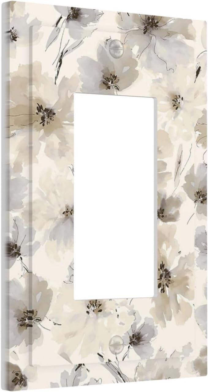 Decorative Outlet Covers Beige Flower Watercolor Flower 1 Gang Single Rocker Light Switch Cover Plate GFCI Wall Plates Electrical Switch Plate Cover for Bedroom Home Decor
