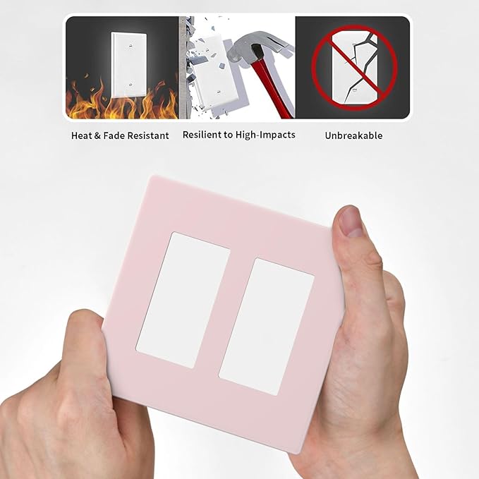Pink 2 Gang Double Decorator Rocker Light Switch Cover Decorative Cute Girly Girl Bedroom Outlet Switch Face GFCI Wall Plate Electrical Switchplate Screwless for Dimmer