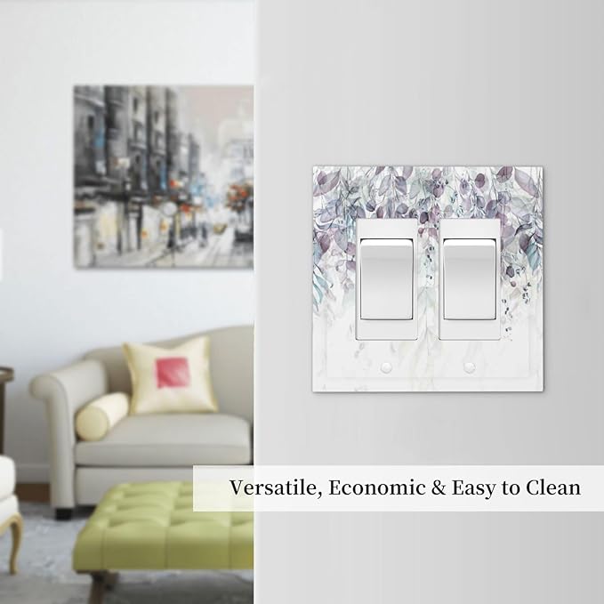 Hazy Leaves Ivy Nature Plants Eucalyptus Leave Decorative Outlet Covers 2 Gang Double GFCI Rocker Electrical Wall Panels Light Switch Cover Plate for Bedroom Home Decor