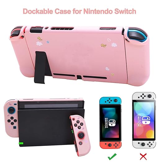GUTIAL Accessories Bundle for Nintendo Switch - Cute Kawaii NS Accessories kit for Grils Boys Kids with Travel Carrying Case and Cartoon Dockable Protective Cover Case, Screen Protector, Stand - Pink