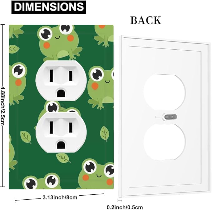 Cute Green Frogs Duplex Wall Plate - 1-Gang Standard US Size Whimsical Froggy Friends Outlet Covers, Playful Amphibian for Kids Room Decor