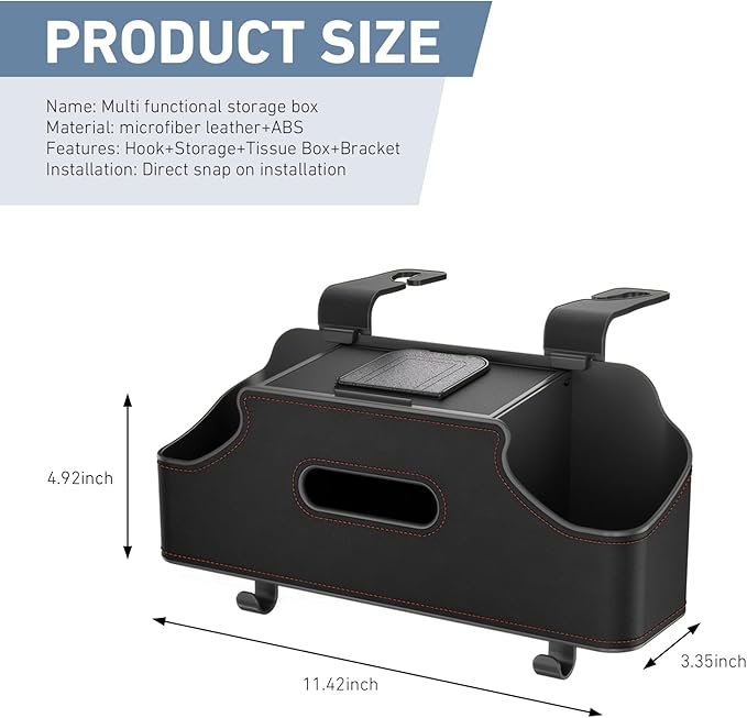 1 PC Car Seat Back Organizer, Multi-Function Tissue Storage Box with 2 Drink Cup Holders, Hanging Kids and Travel Accessories, Universal for Water Cup Phone Umbrella Bag (Black)