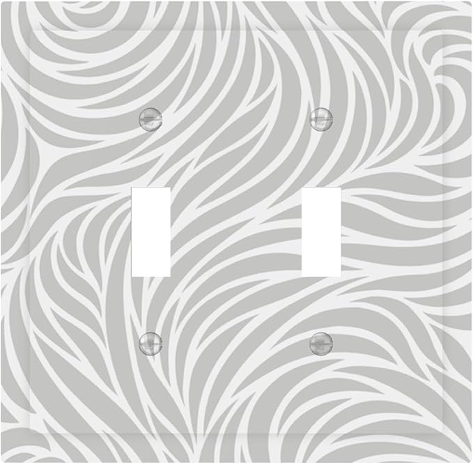 Silver Swirls Double Toggle Switch Cover - 2-Gang Standard US Size Modern Abstract Wave Vortex, Neutral Gray Decorative Light Switch Covers for Contemporary Home Decor