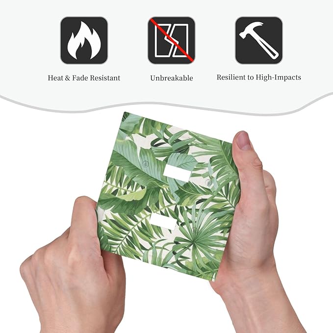 Green Tropical Palm Tree Leaf 2 Gang Double Toggle Outlet Light Switch Cover Wall Plate Electrical Faceplate Decorative Dual Device Switchplate