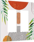 Beige Pink/Orange Boho Abstract Art Mid Century Sun 2 Gang Double Decorator GFCI/Rocker Wall Plate Tan Sunset Arch Olive Leaf Electrical Outlet Decorative Receptacle Cover Light Switch for Dimmer, USB