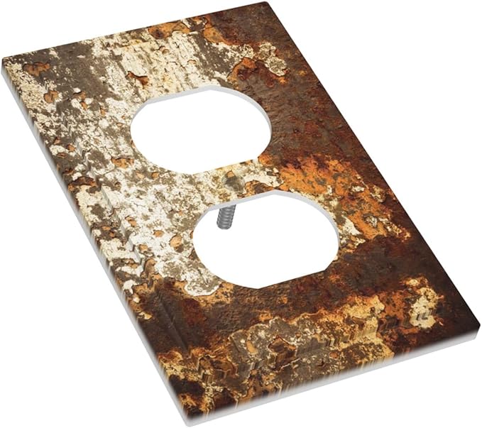 Outlet Covers Vintage Metal Rust Texture Peeling Paint 1 Gang Duplex Light Switch Cover Decorative Switch Plates Electrical Receptacle Faceplate Wall Plate For Farmhouse Cabin Decor
