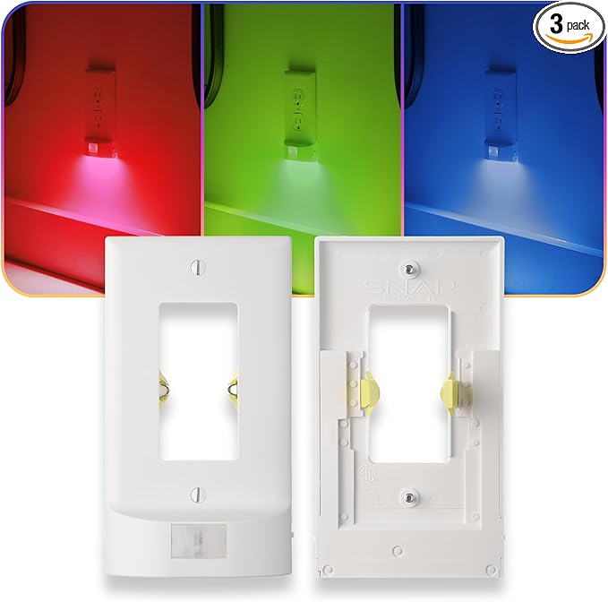 3 Pack - SnapPower Multi-Color GuideLight – Outlet Cover RGB Lights, Customizable Ambient Lighting/Mood Lighting for Home, Kitchen, Gaming Room, Kids Bedroom, Nursery, Holiday Decor (White, Decor)