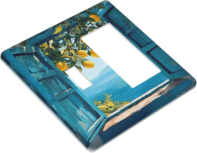 Window View Coastal Lemon Tree Mediterranean Landscape Outlet Covers 1 Toggle 1 Rocker Combination Decorative Wall Plate Electrical Switch Plates Light Switch Cover Plate for Bedroom Living Room Decor